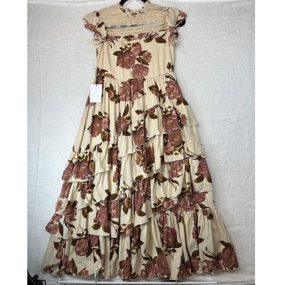 Joyfolie Mia Joy Caroline Dress Girls 10 Rosey Floral Tiered Lace Maxi